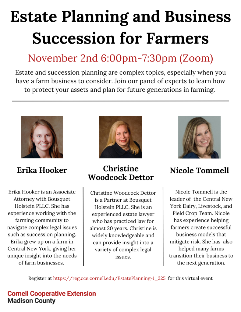 Flyer for an event on Estate Planning and Business Succession for Farmers. 